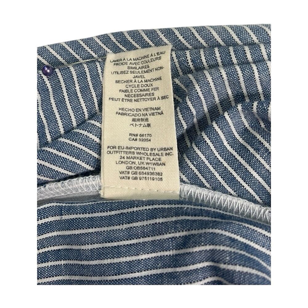 Free People Top Womens 10 Blue Linen Cropped Pinstripe One Shoulder Boho Coastal - Picture 6 of 12